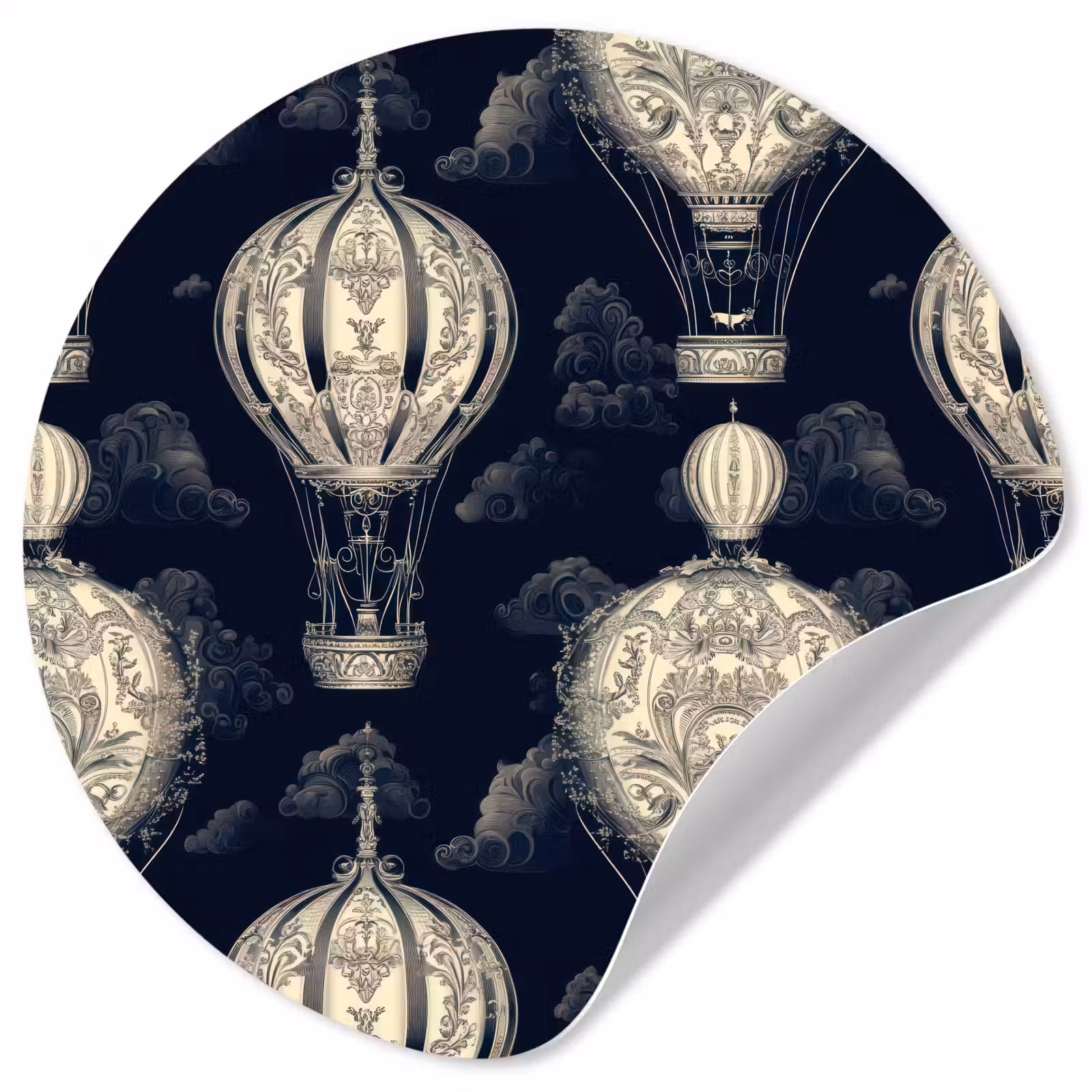 Behangcirkel - Luchtballonnen - Wolken - Patroon - Donkerblauw — 1