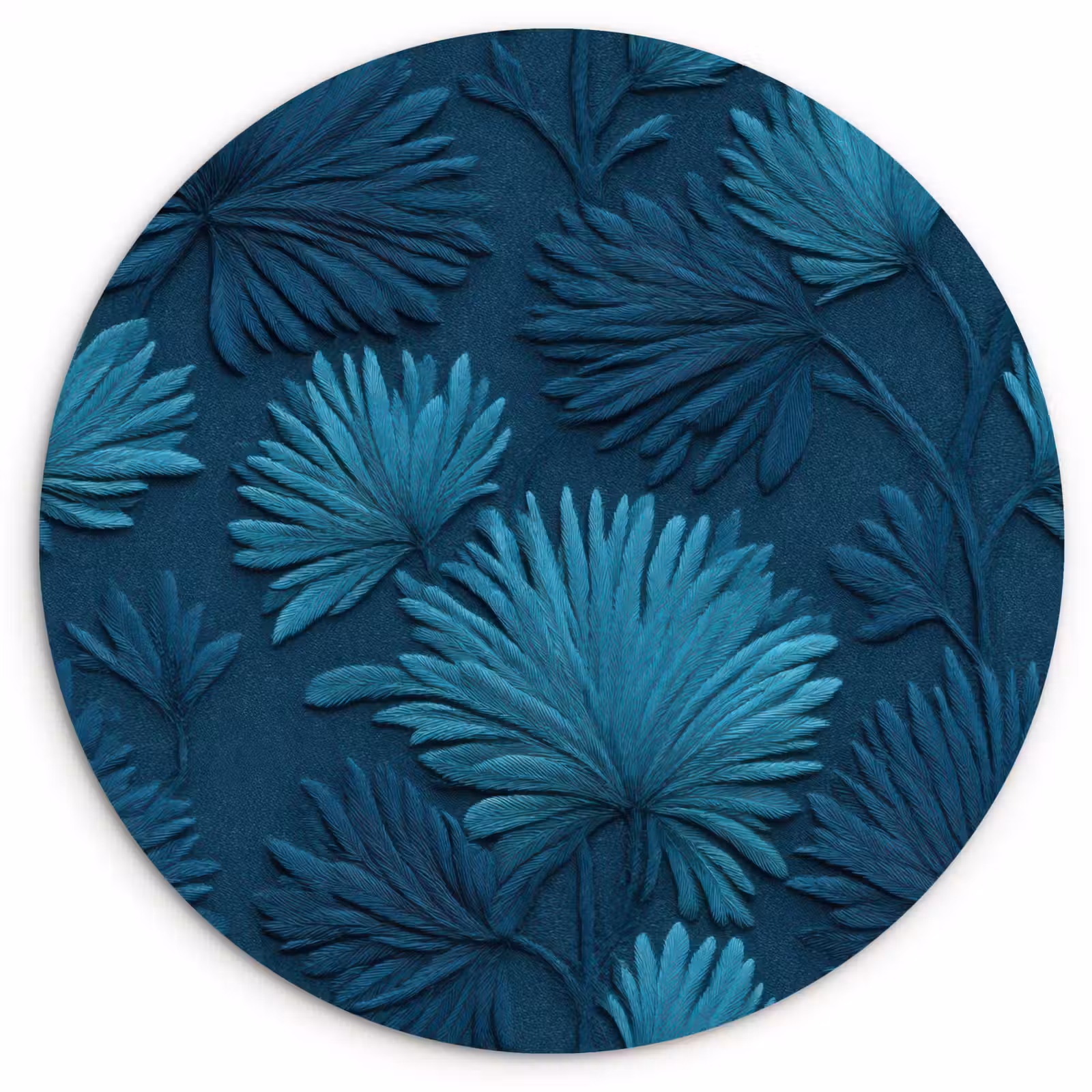 Muurcirkel - Bladeren - Reliëf - Patroon - Oceaanblauw - Modern — 1