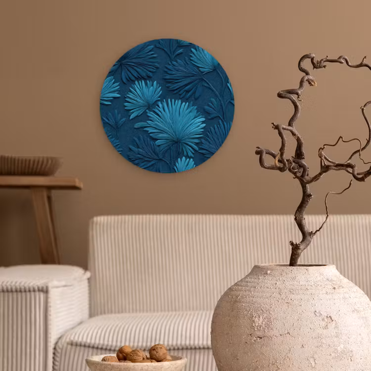 Muurcirkel - Bladeren - Reliëf - Patroon - Oceaanblauw - Modern — 2
