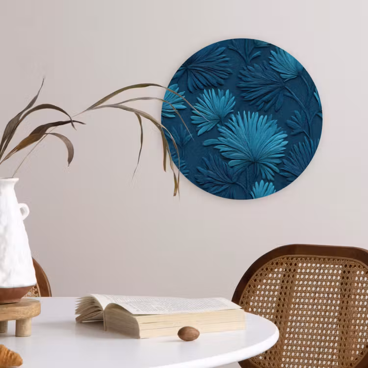 Muurcirkel - Bladeren - Reliëf - Patroon - Oceaanblauw - Modern — 4