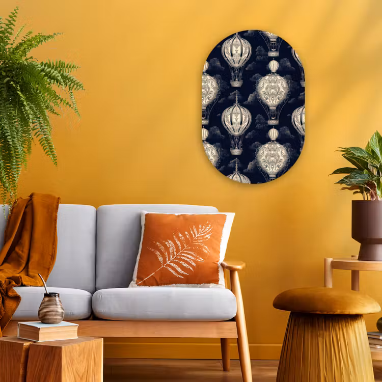 Muurovaal - Kunststof - Luchtballonnen - Wolken - Patroon - Donkerblauw — 1