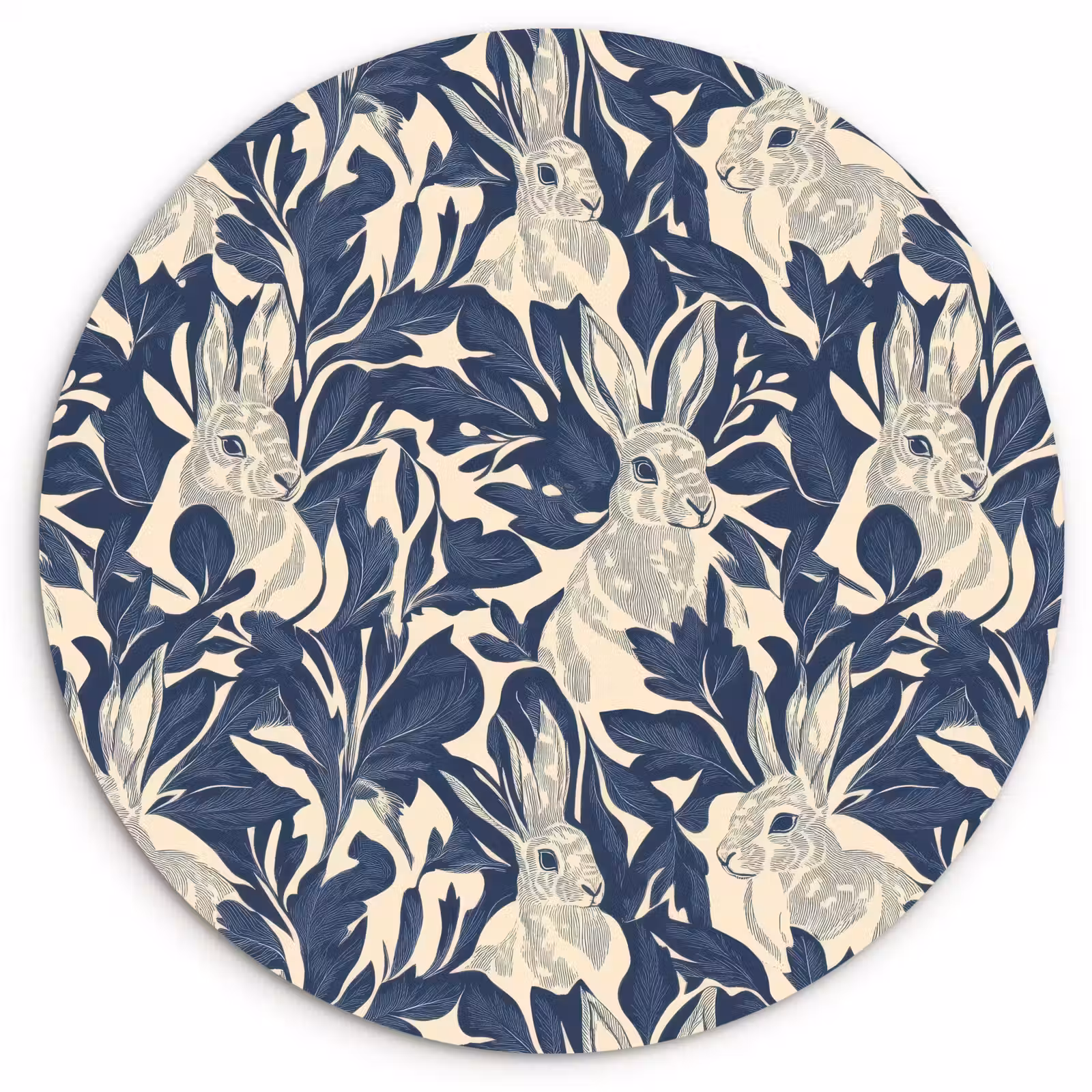 Muurcirkel - Hazen - Bladeren - Patroon - Blauw - Beige — 1