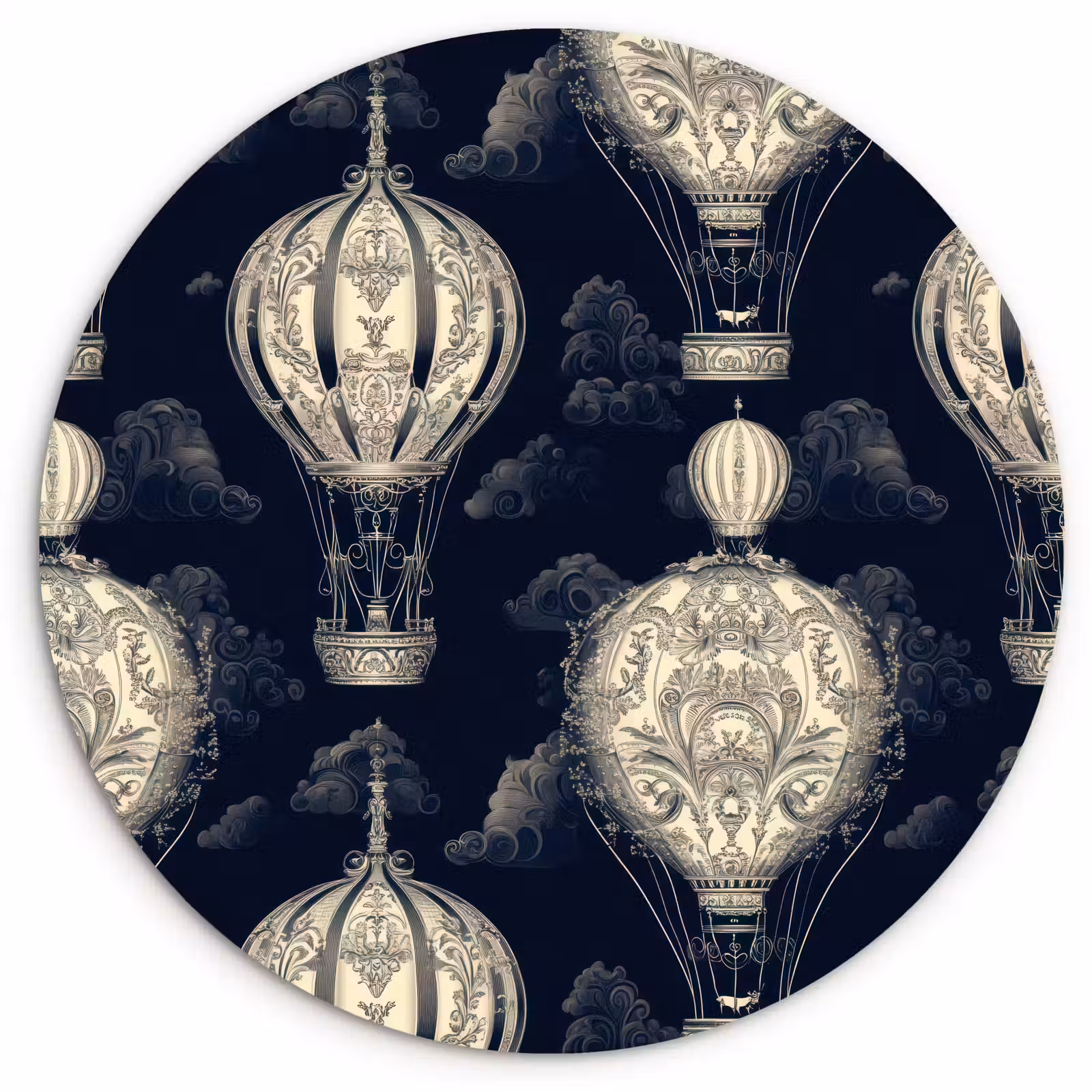 Muurcirkel - Luchtballonnen - Wolken - Patroon - Donkerblauw — 1