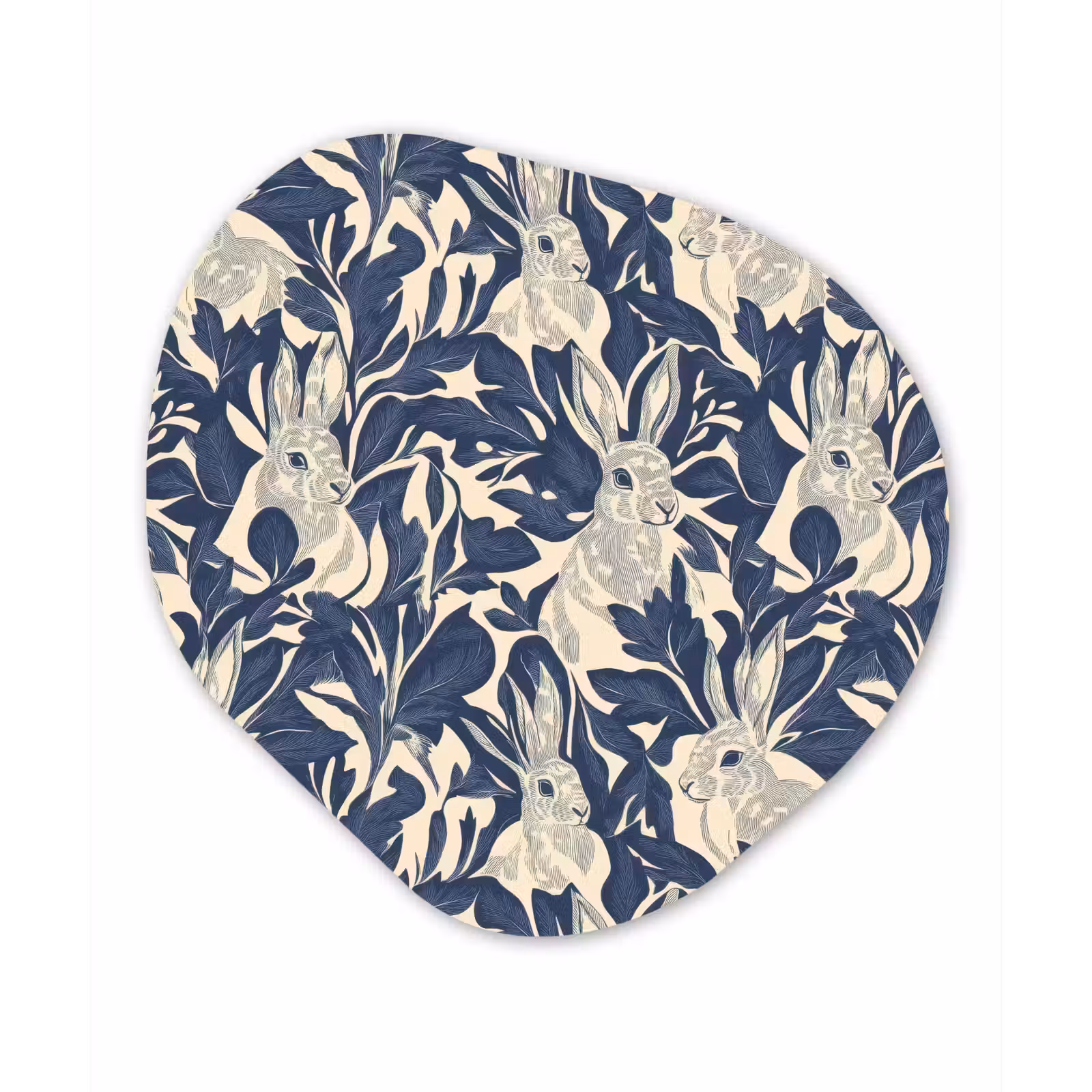 Organische schilderij - Aluminium - Hazen - Bladeren - Patroon - Blauw - Beige — 1