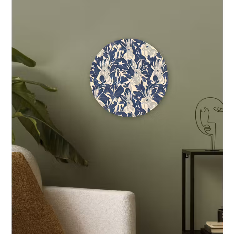Muurcirkel - Hazen - Bladeren - Patroon - Blauw - Beige — 3