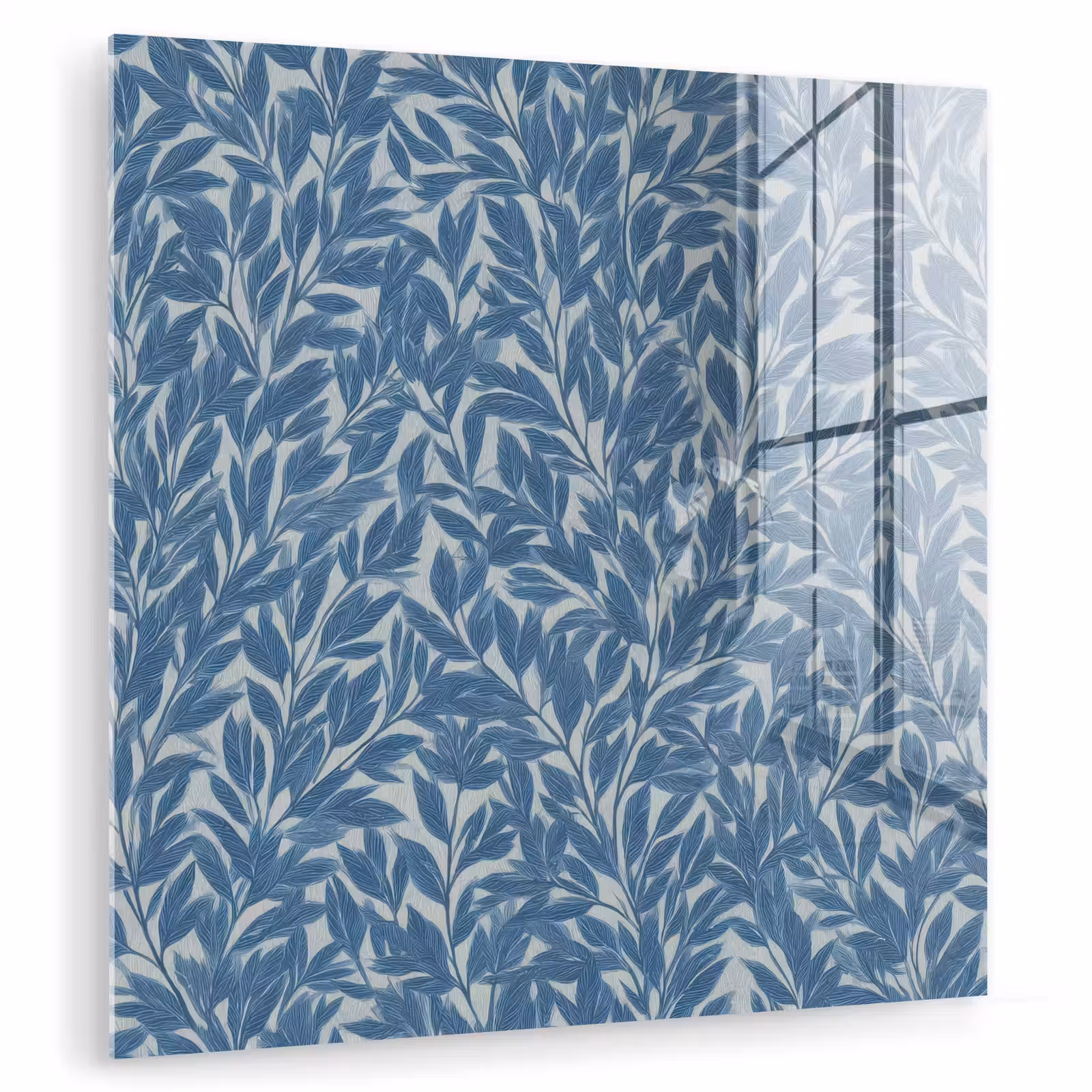 Glas schilderij - Bladeren - Klassiek - Patroon - Donkerblauw - Vintage — 1