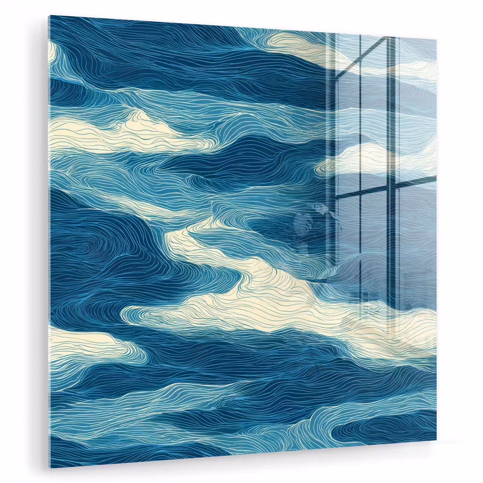 Glas schilderij - Golven - Abstract - Patroon - Blauw - Wit — 1