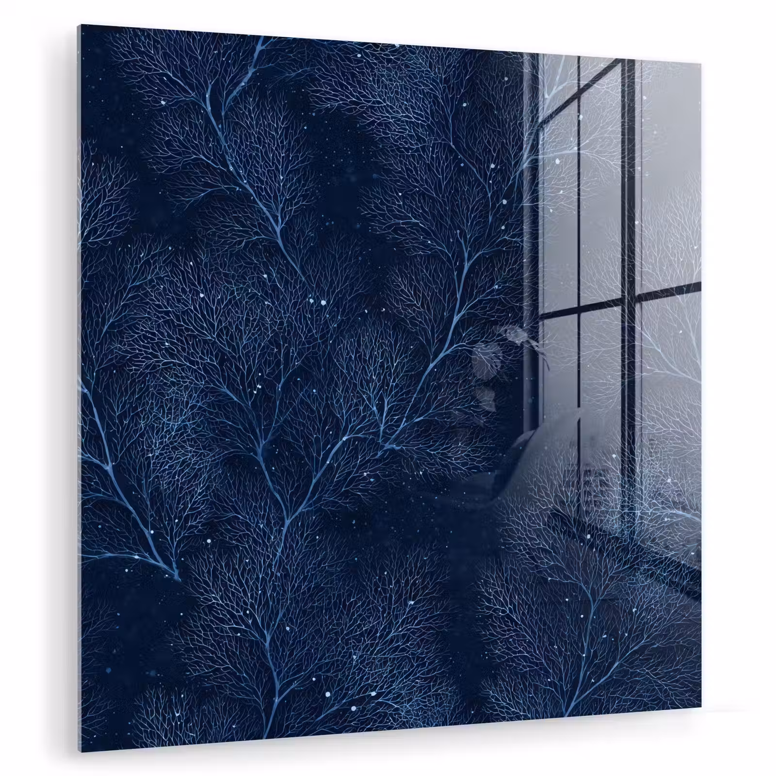 Glas schilderij - Koraal - Takken - Patroon - Nachtblauw — 1