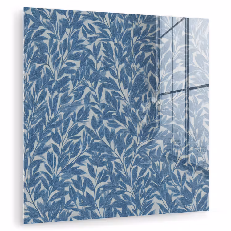 Glas schilderij - Bladeren - Klassiek - Patroon - Donkerblauw - Vintage — 1