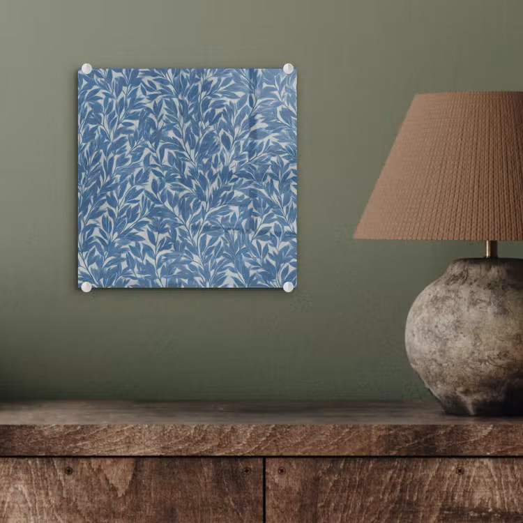Glas schilderij - Bladeren - Klassiek - Patroon - Donkerblauw - Vintage — 4