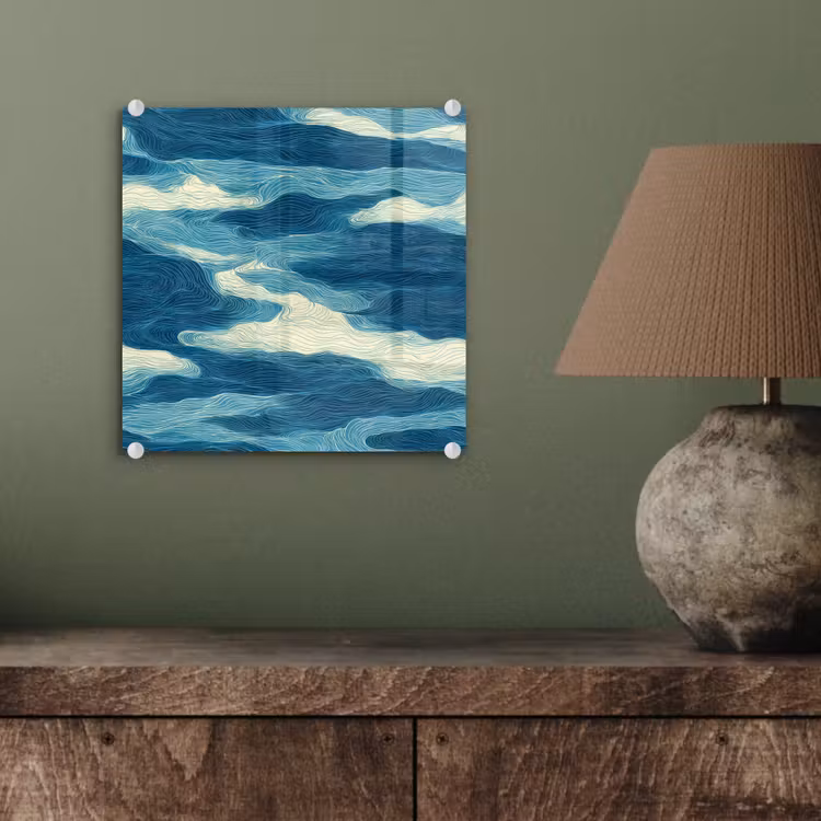 Glas schilderij - Golven - Abstract - Patroon - Blauw - Wit — 4