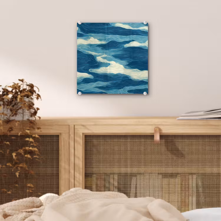 Glas schilderij - Golven - Abstract - Patroon - Blauw - Wit — 5