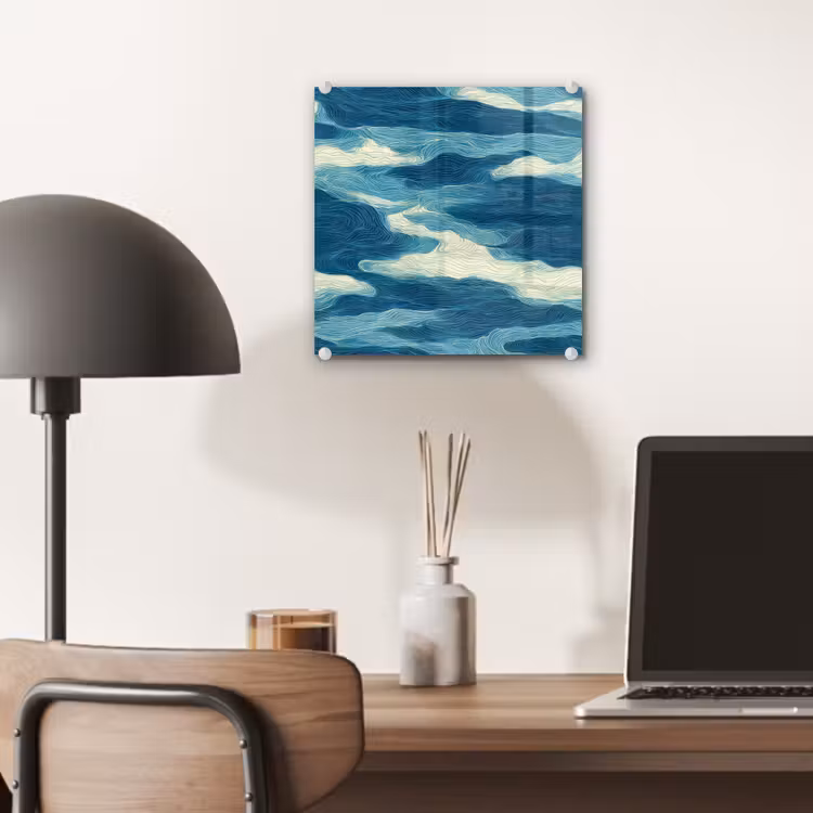 Glas schilderij - Golven - Abstract - Patroon - Blauw - Wit — 7