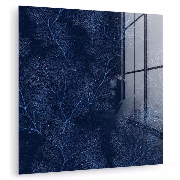 Glas schilderij - Koraal - Takken - Patroon - Nachtblauw — 1