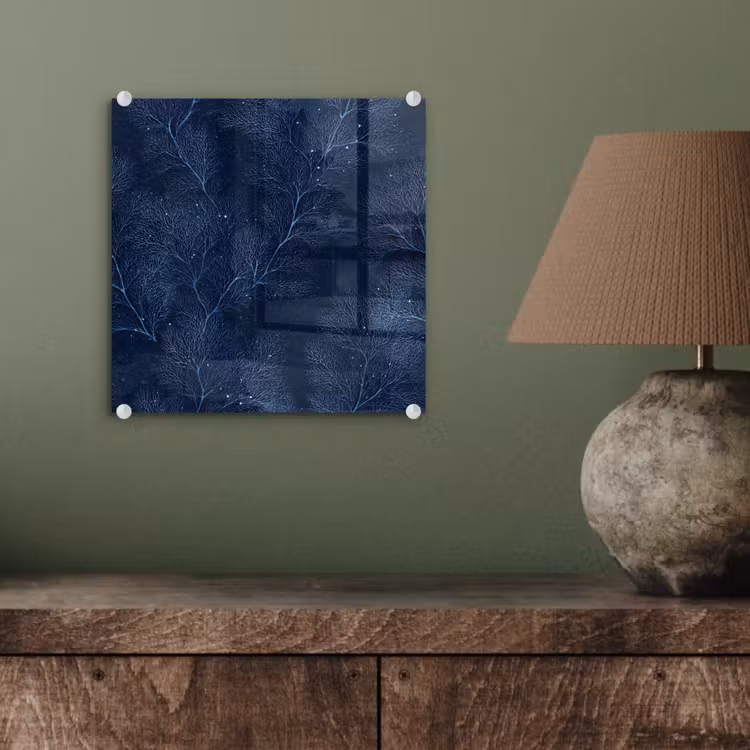 Glas schilderij - Koraal - Takken - Patroon - Nachtblauw — 4