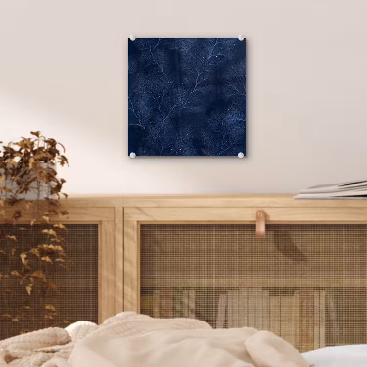 Glas schilderij - Koraal - Takken - Patroon - Nachtblauw — 5