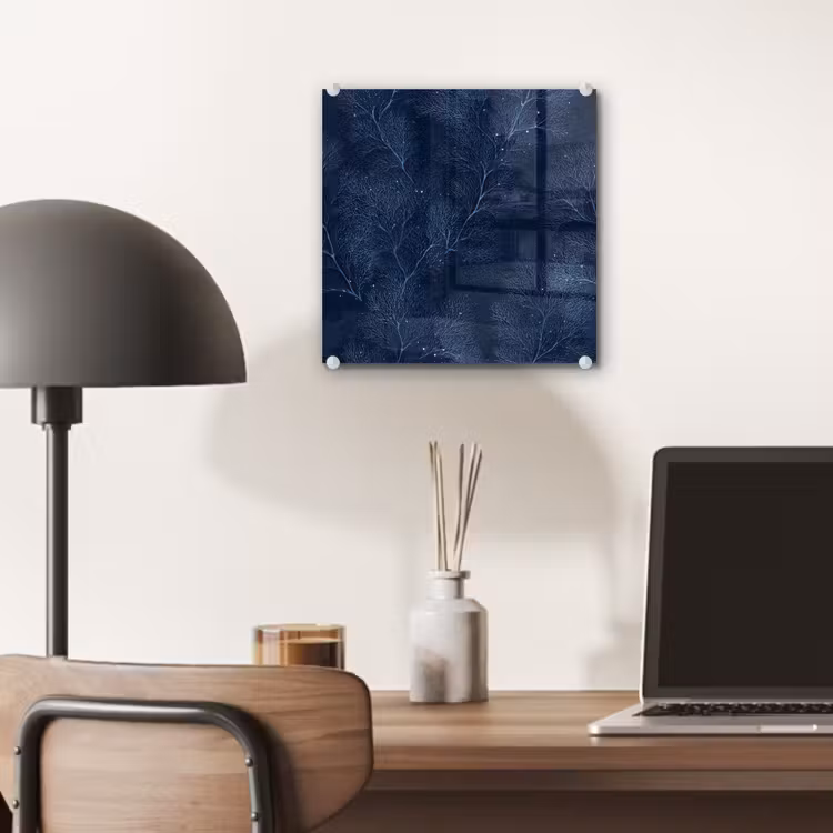 Glas schilderij - Koraal - Takken - Patroon - Nachtblauw — 7