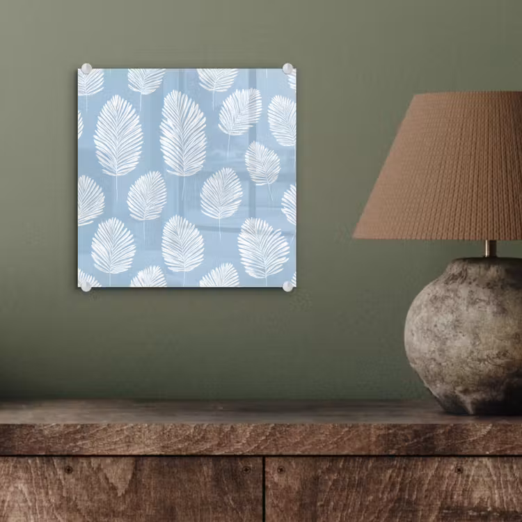 Glas schilderij - Palmbladeren - Naadloos - Patroon - Pastelblauw — 4