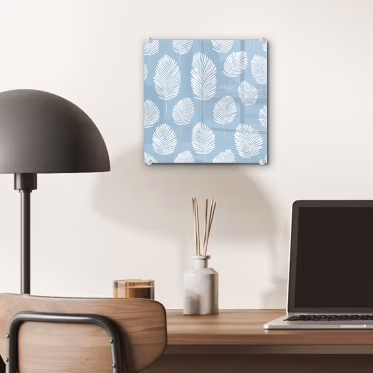 Glas schilderij - Palmbladeren - Naadloos - Patroon - Pastelblauw — 7