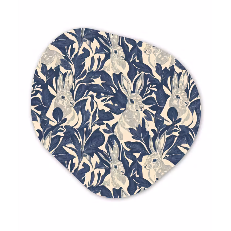 Organisch schilderij - Forex - Hazen - Bladeren - Patroon - Blauw - Beige — 1