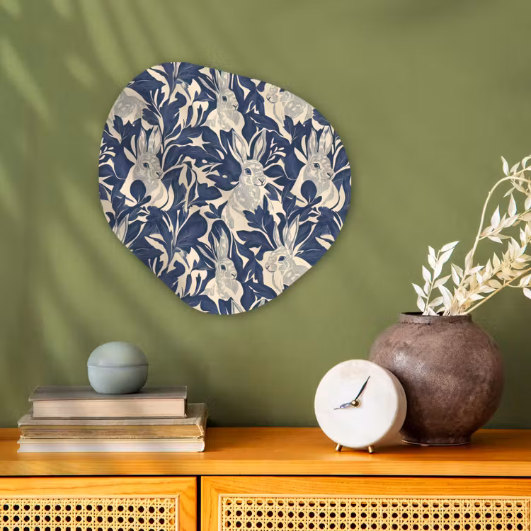 Organisch schilderij - Forex - Hazen - Bladeren - Patroon - Blauw - Beige — 2