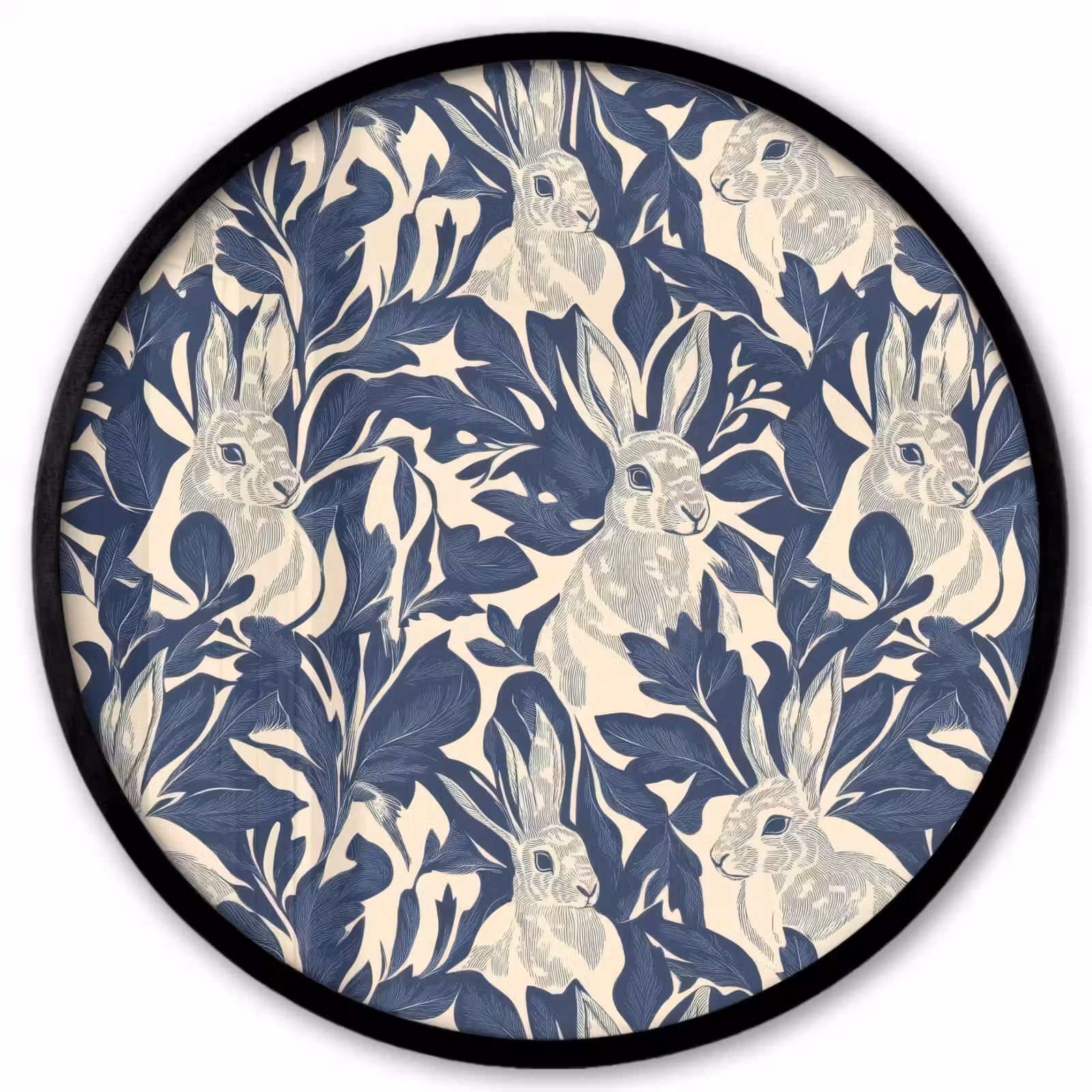 Ronde fotolijst - Hazen - Bladeren - Patroon - Blauw - Beige — 1