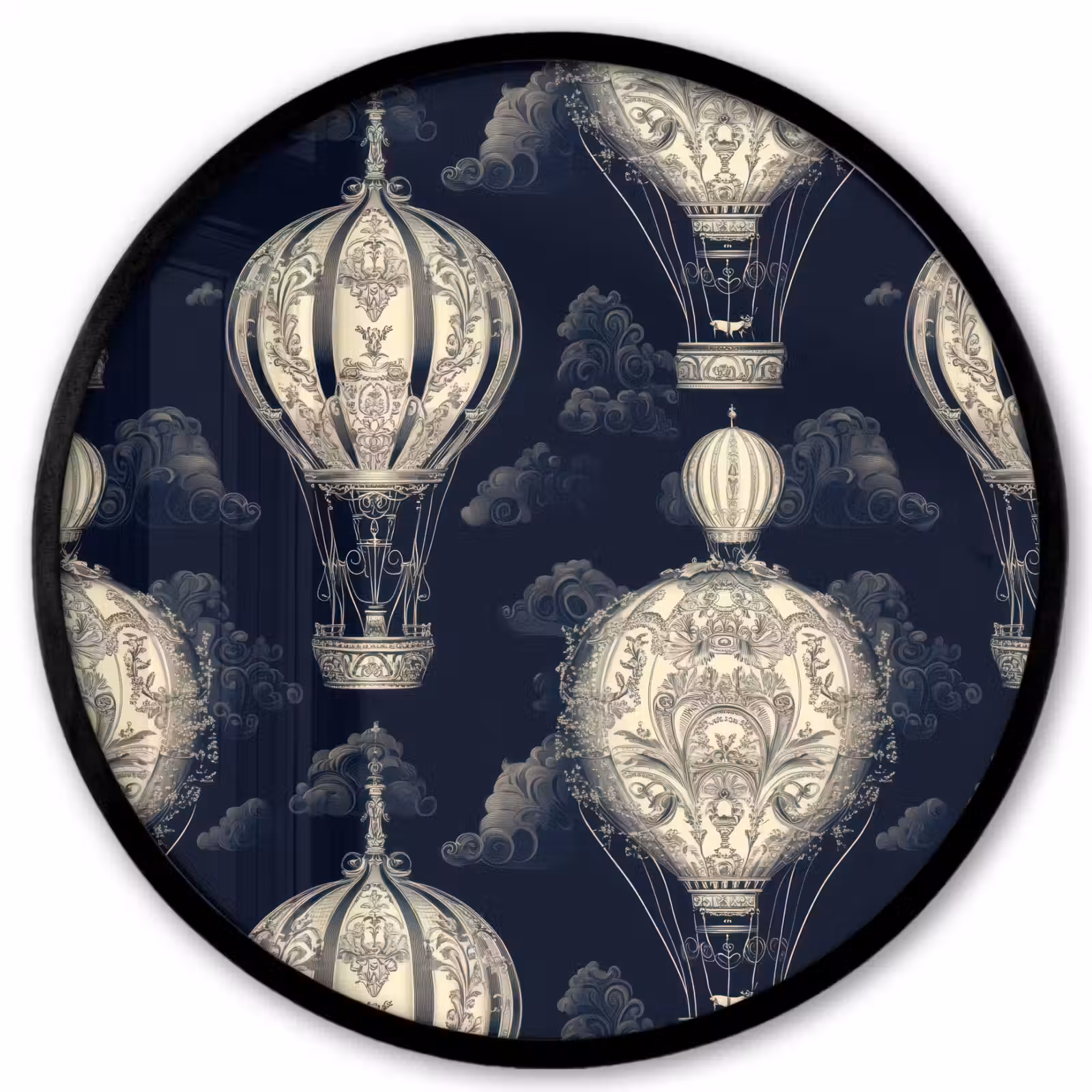 Ronde fotolijst - Luchtballonnen - Wolken - Patroon - Donkerblauw — 1
