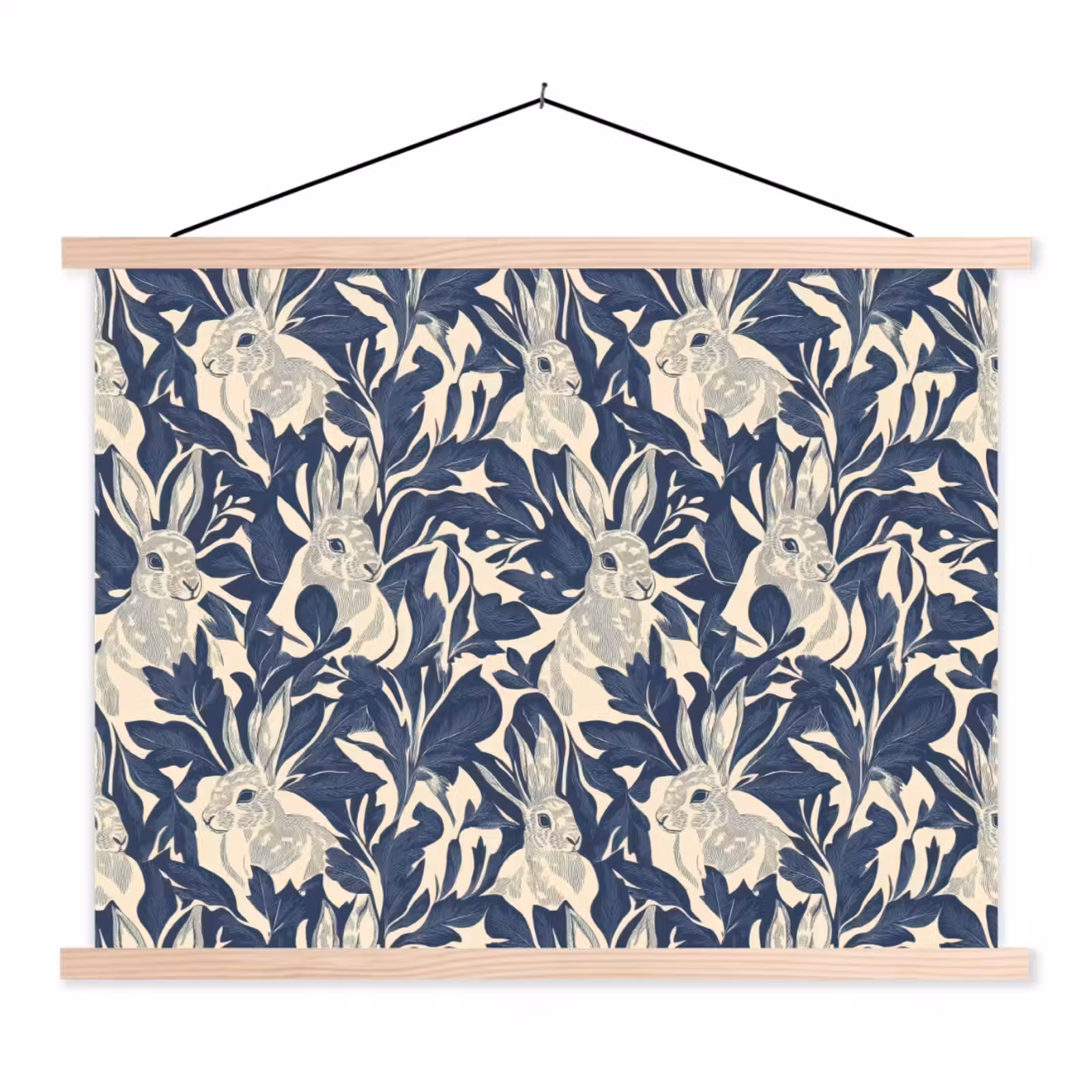 Schoolplaat - Hazen - Bladeren - Patroon - Blauw - Beige — 1