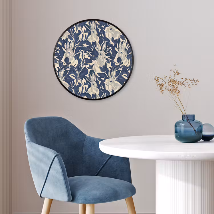 Ronde fotolijst - Hazen - Bladeren - Patroon - Blauw - Beige — 4