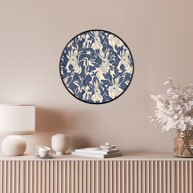 Ronde fotolijst - Hazen - Bladeren - Patroon - Blauw - Beige — 5