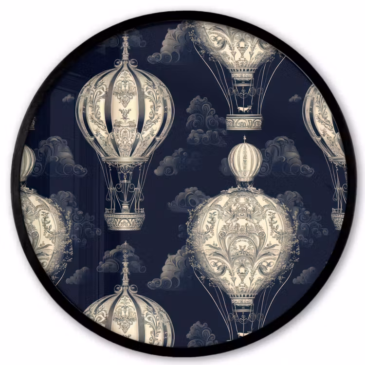 Ronde fotolijst - Luchtballonnen - Wolken - Patroon - Donkerblauw — 1