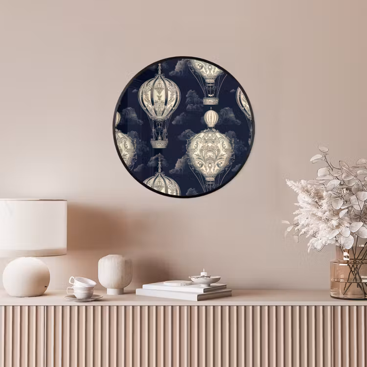 Ronde fotolijst - Luchtballonnen - Wolken - Patroon - Donkerblauw — 5