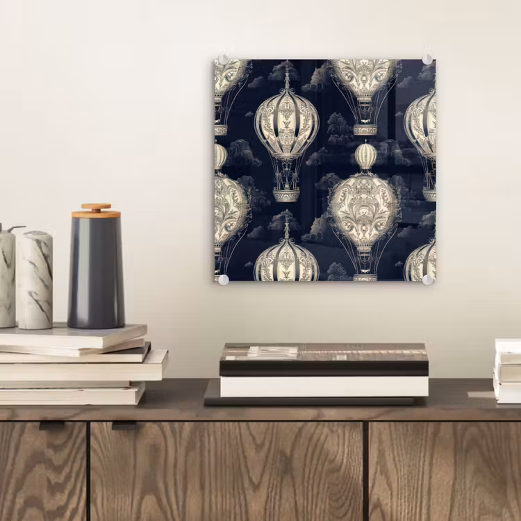 Glas schilderij - Luchtballonnen - Wolken - Patroon - Donkerblauw — 2