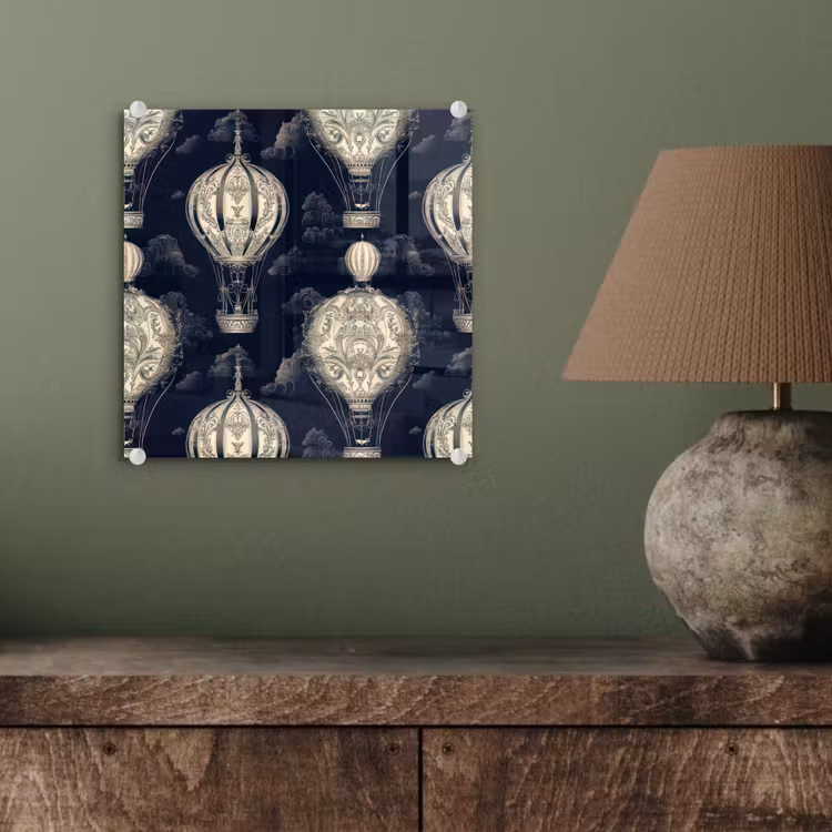 Glas schilderij - Luchtballonnen - Wolken - Patroon - Donkerblauw — 4