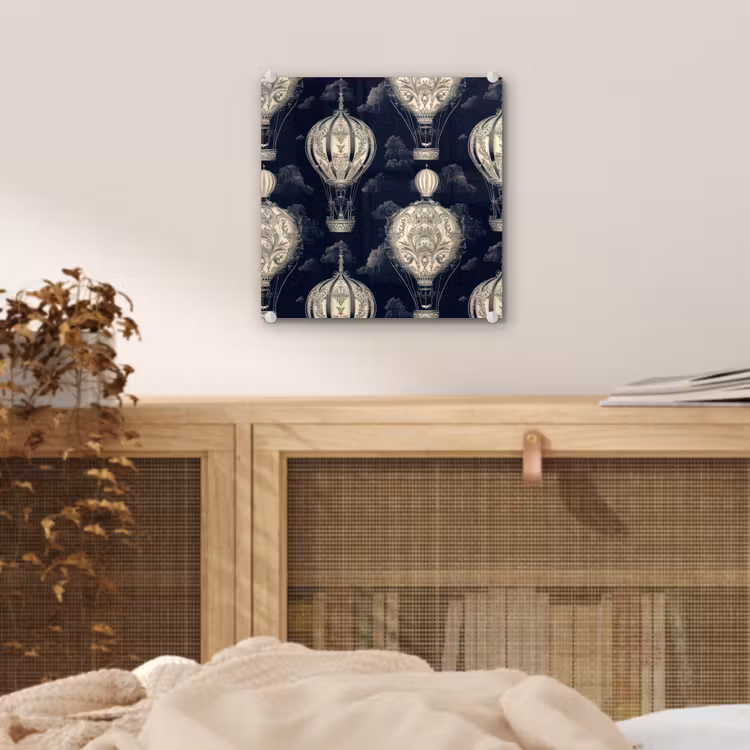 Glas schilderij - Luchtballonnen - Wolken - Patroon - Donkerblauw — 5