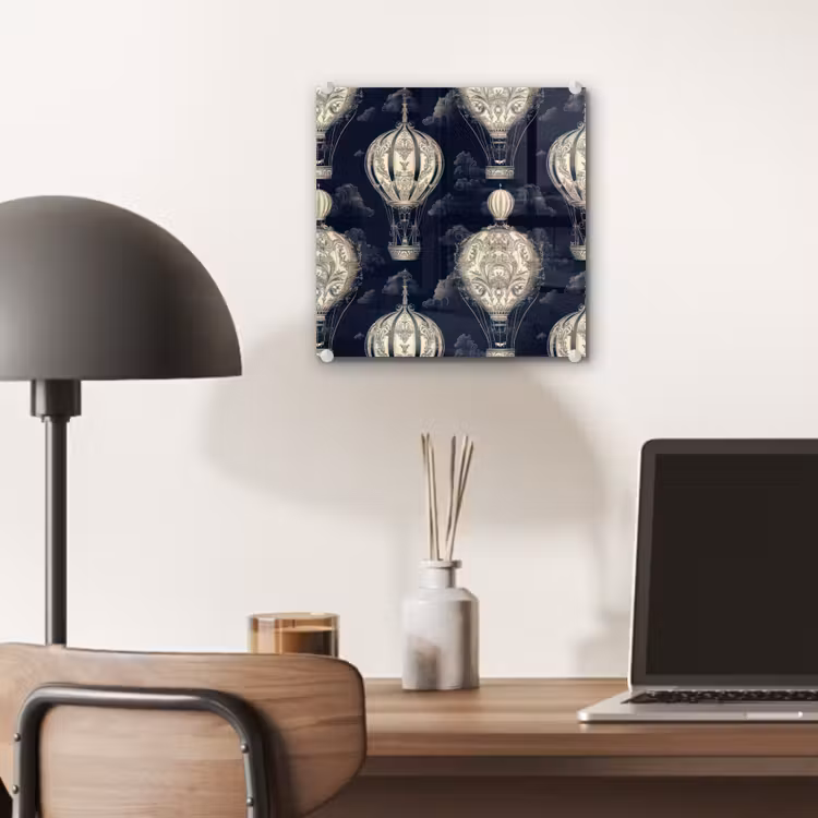 Glas schilderij - Luchtballonnen - Wolken - Patroon - Donkerblauw — 7