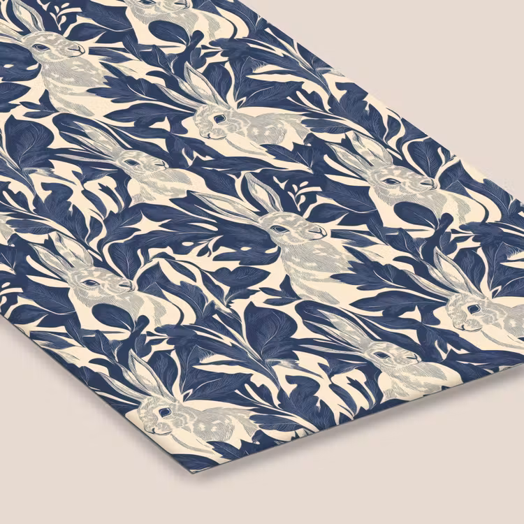 Poster met lijst - Hazen - Bladeren - Patroon - Blauw - Beige — 7