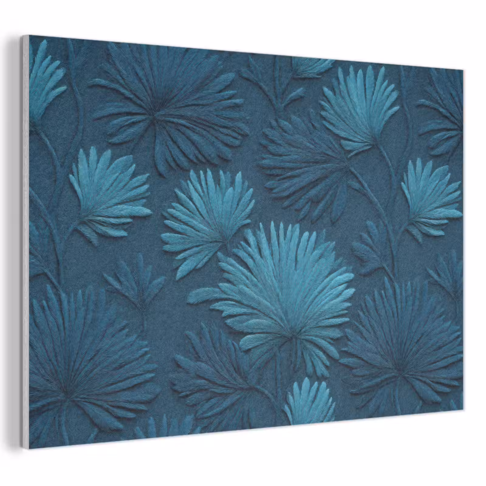 Akoestisch schilderij - Bladeren - Reliëf - Patroon - Oceaanblauw - Modern — 1