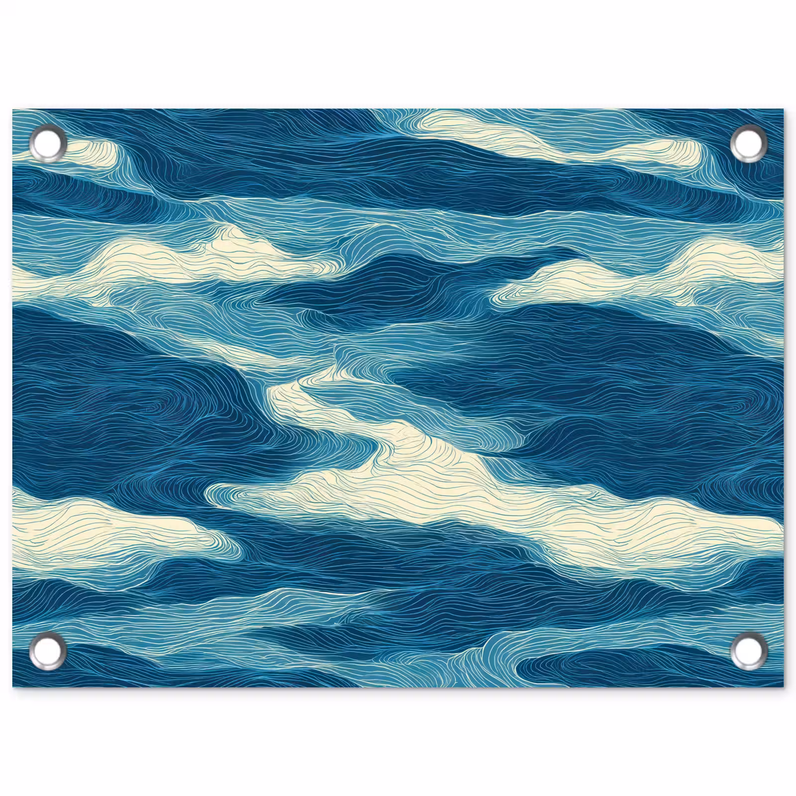 Tuinposter - Golven - Abstract - Patroon - Blauw - Wit — 1