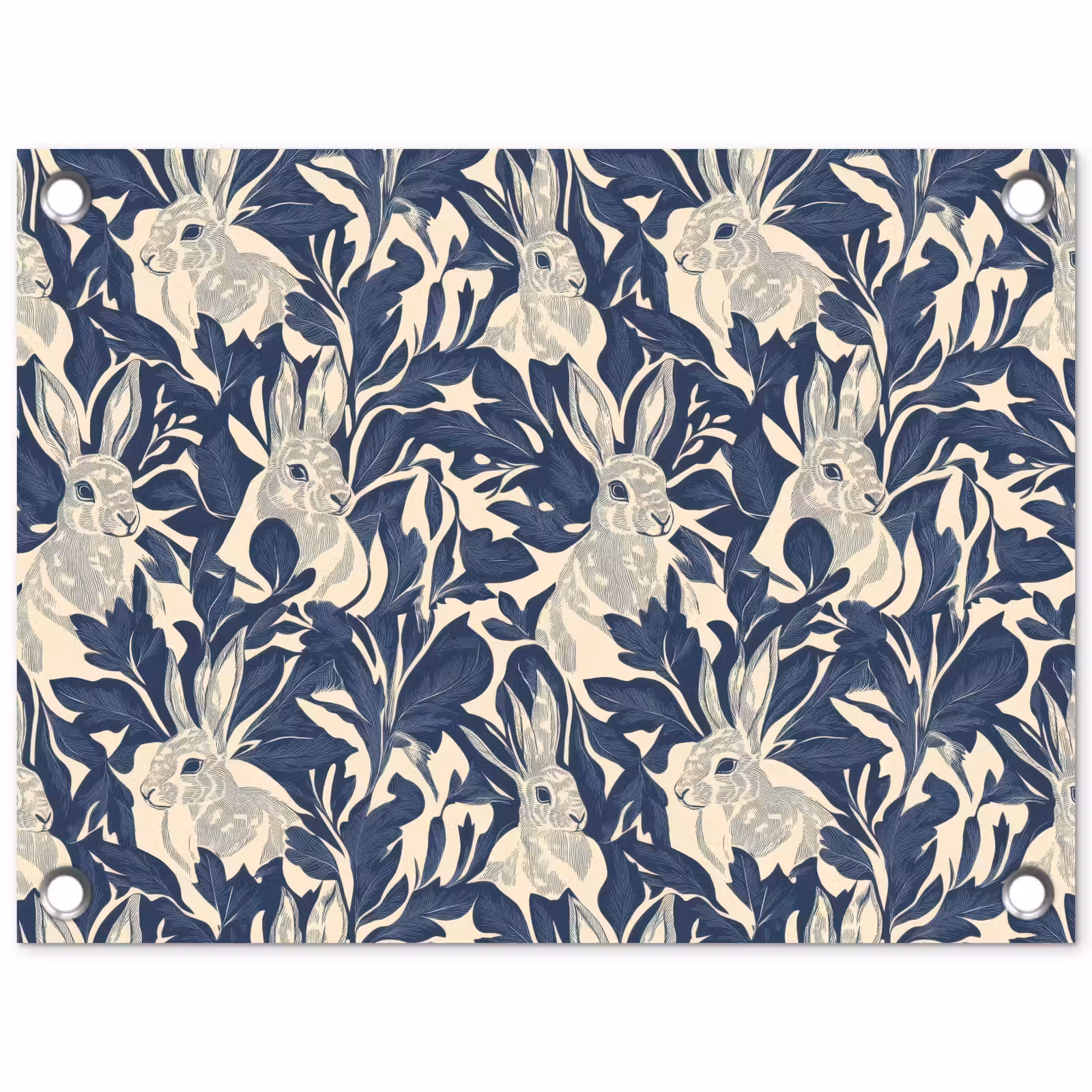 Tuinposter - Hazen - Bladeren - Patroon - Blauw - Beige — 1
