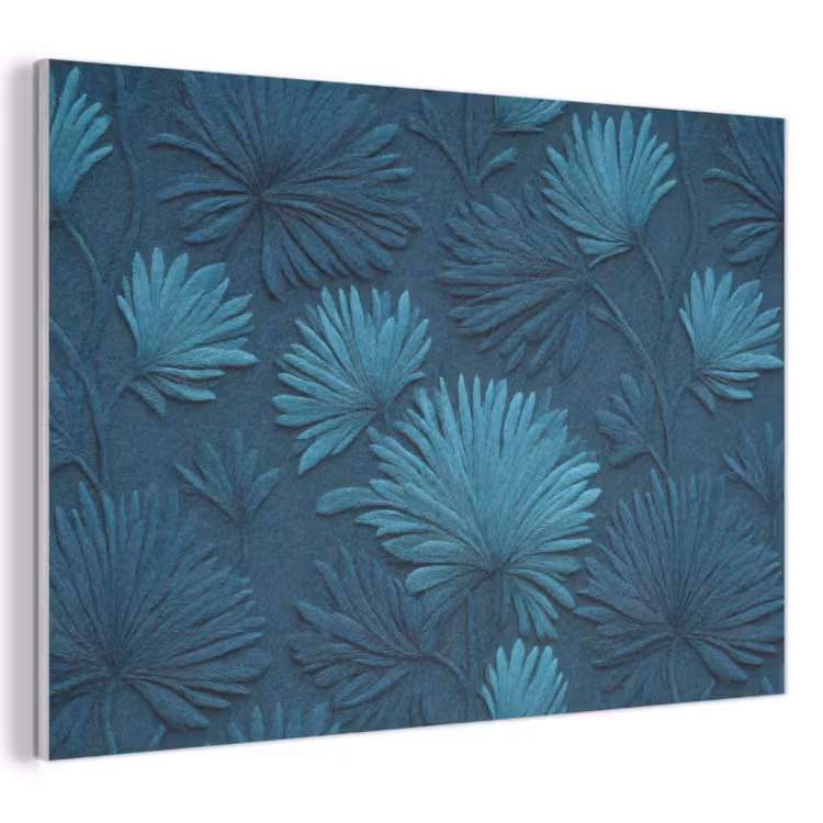 Akoestisch schilderij - Bladeren - Reliëf - Patroon - Oceaanblauw - Modern — 1