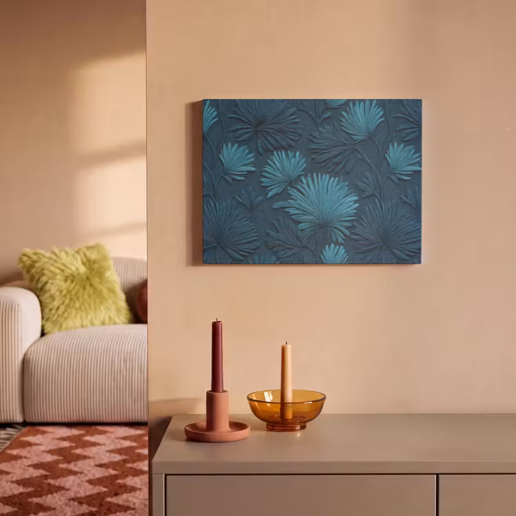 Akoestisch schilderij - Bladeren - Reliëf - Patroon - Oceaanblauw - Modern — 2