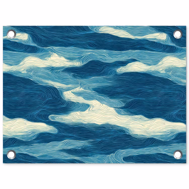 Tuinposter - Golven - Abstract - Patroon - Blauw - Wit — 1