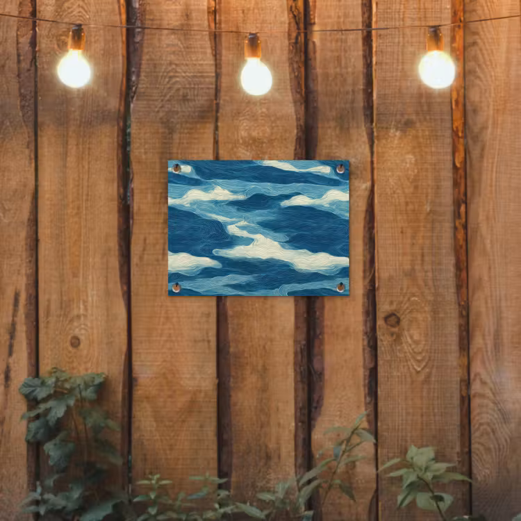 Tuinposter - Golven - Abstract - Patroon - Blauw - Wit — 2