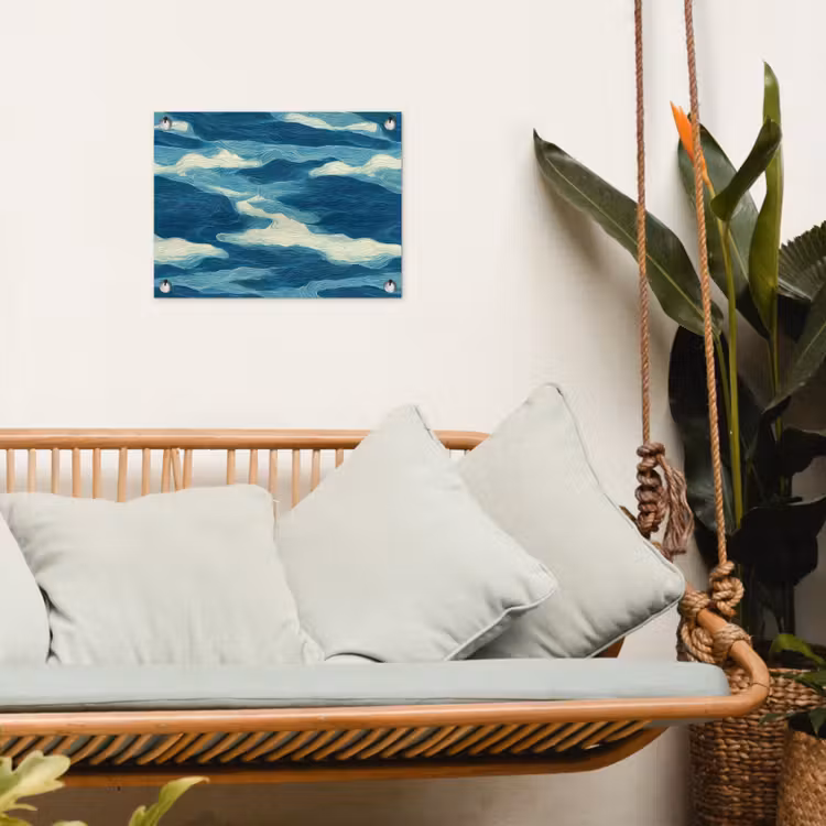 Tuinposter - Golven - Abstract - Patroon - Blauw - Wit — 5