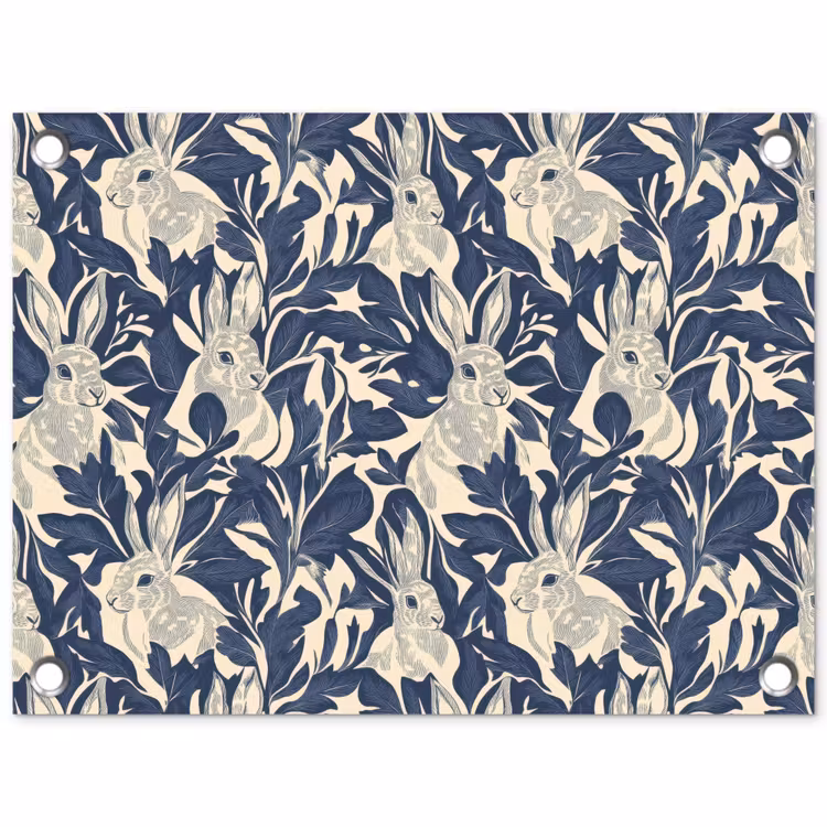 Tuinposter - Hazen - Bladeren - Patroon - Blauw - Beige — 1