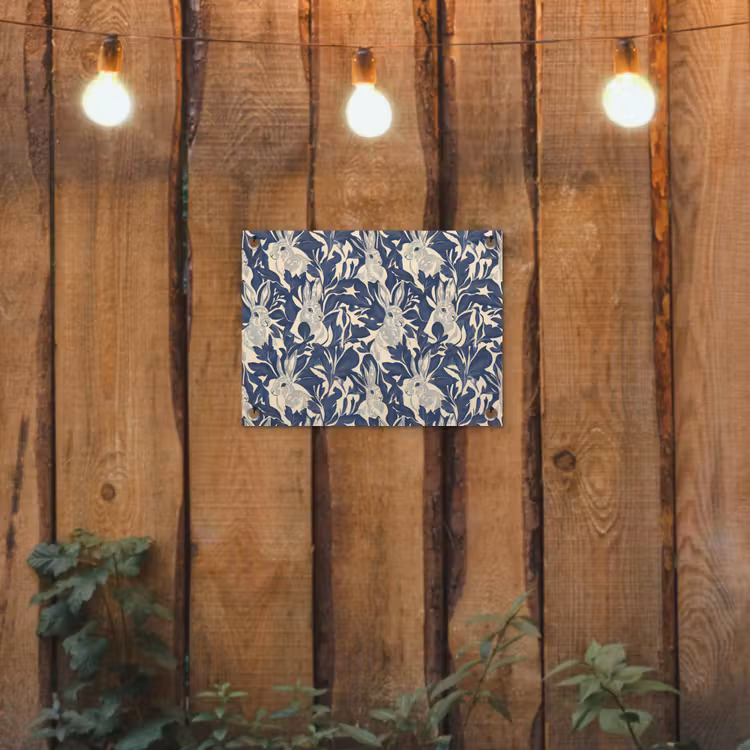 Tuinposter - Hazen - Bladeren - Patroon - Blauw - Beige — 2
