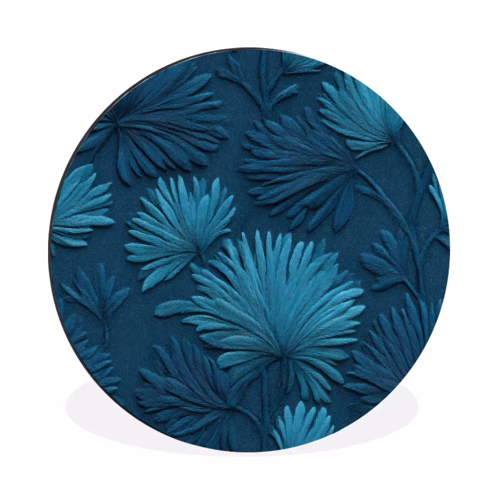 Wandcirkel - Aluminium - Bladeren - Reliëf - Patroon - Oceaanblauw - Modern — 1