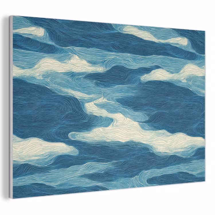 Akoestisch schilderij - Golven - Abstract - Patroon - Blauw - Wit — 1