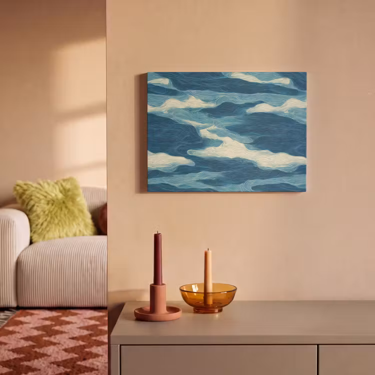 Akoestisch schilderij - Golven - Abstract - Patroon - Blauw - Wit — 2